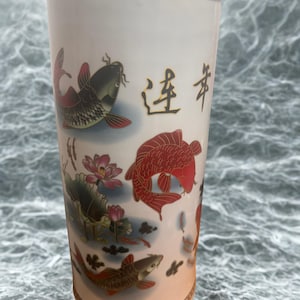 Vintage chinesische Regenschirm Standvase: Koi & Lotus Blumen