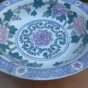 Vintage Chinoiserie Porcelain Bowl: Floral Peony Design, Made in China