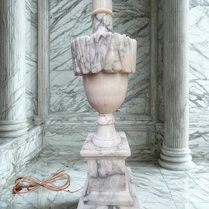Vintage Italian Alabaster Urn Table Lamp – Hand Carved Marble Look – Mid Century Neoclassical