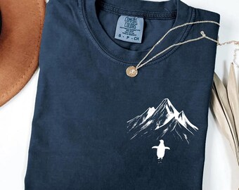 Nihilist Penguin Comfort Colors Shirt, Lone Penguin Mountain Graphic Tee, Penguin Meme Shirt, Plus Size Bella Canvas Shirts