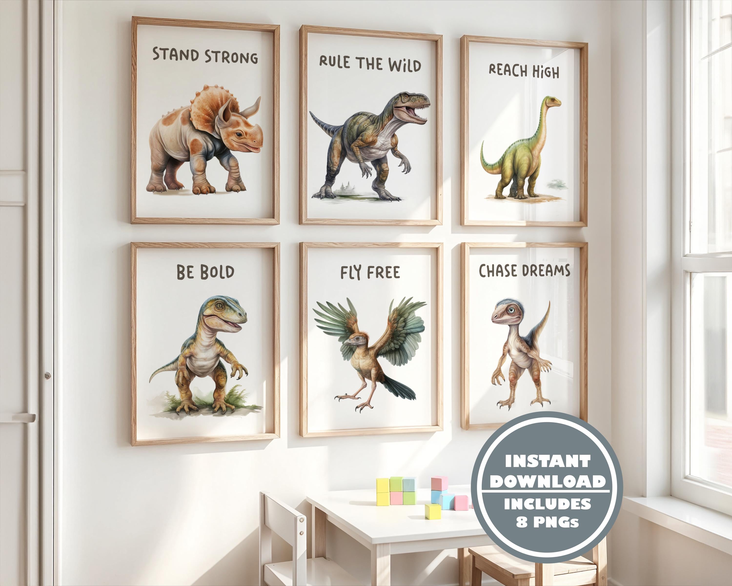 Motivational Dinosaur Posters for Kids - Stand Strong, Rule the Wild, Fly Free - Dinosaur-Themed Room Decor for Boys and Girls