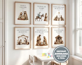Nativity Prints: Christian Nursery Wall Art, Bible Verses (Digital Download)