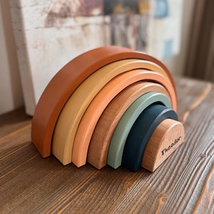 Personalized Montessori Wooden Rainbow – Baby Shower Gift, Custom Name Stacker, Nursery Decor, Eco-Friendly Keepsake Toy for Kids