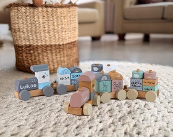 Personalized Montessori Wooden Train - Custom Baby Name Gift - Eco-Friendly Keepsake Toy for Nursery & Baby Shower