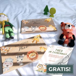 Geschenk zur Taufe Kleinkind, Frühstücksbrettchen, Geburtsgeschenk, Holzbrett mit Name, Frühstücksbrett Tiere, Holzbrett Kinder
