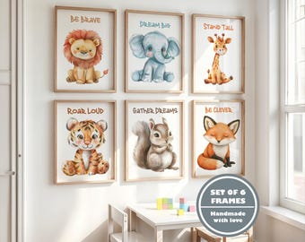 Woodland Baby Animal Wall Art - Inspirational Nursery Prints Set of 6 - Watercolor Kids Room Decor
