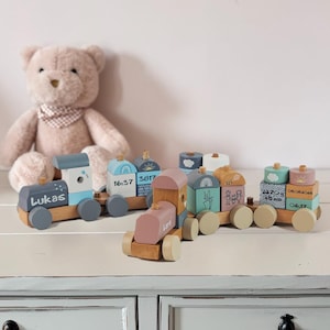 Custom Name Wooden Train - Personalized Baby Shower Gift - Montessori Keepsake Toy for Nursery Décor and Birth Announcement