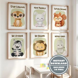 Cute Safari Animal Prints, Jungle Nursery Wall Art, Baby Room Digital Download, Monkey, Tiger, Giraffe Set