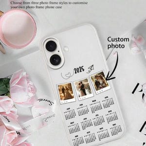 Coque de portable personnalisée avec photo calendrier 2025 compatible avec iPhone X/Xs 11 12 13 14 15 16 Pro Max, Samsung Galaxy S23 Ultra