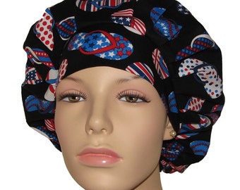 Scrub Caps Patriotic Flip Flops-ScrubHeads-Patriotic Scrub Hat-Bouffant Scrub Hat-Scrub Caps-Fabric Scrub Hats-Holiday Scrub Hat