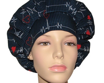 Scrub Caps Cardiac EKG Rhythm-ScrubHeads-Scrub Cap-Bouffant Scrub Hat-Fabric Scrub Hat-Women's Scrub Hat-Cath Lab Scrub Hat-EKG Scrub Hat