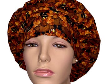Scrub Caps Thanksgiving Pilgram Turkeys-Scrub Caps-ScrubHeads-Holiday Scrub Hat-Fabric Scrub hats-Bouffant Scrub Hats-Scrub Hats for Women