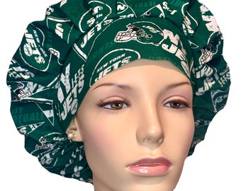 Scrub Caps NY Jets Retro Fabric-ScrubHeads-Football Scrub Hat-Jets Football-Women's Scrub Hat-Etsy Scrub Hats-Bouffant Scrub Hat