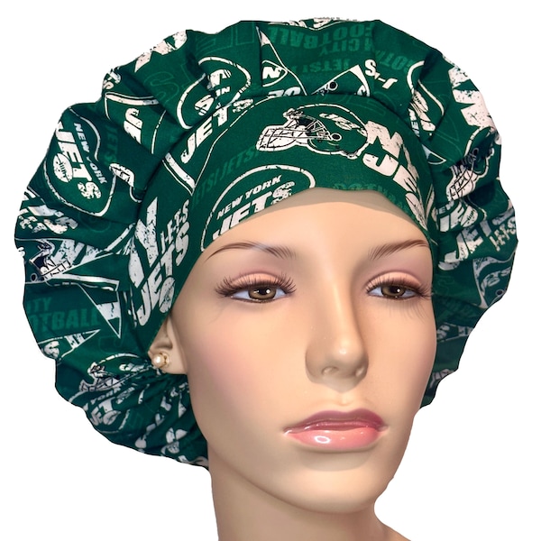 Scrub Caps NY Jets Retro Fabric-ScrubHeads-Football Scrub Hat-Jets Football-Women's Scrub Hat-Etsy Scrub Hats-Bouffant Scrub Hat