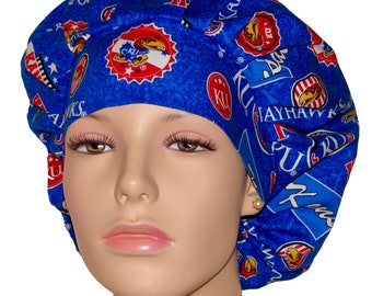 Scrub Caps University Of Kansas Retro Fabric-ScrubHeads-Kansas Scrub Hat-Scrub Cap-Bouffant Scrub Hat-Scrub Hat-KU Jayhawks-College Teams