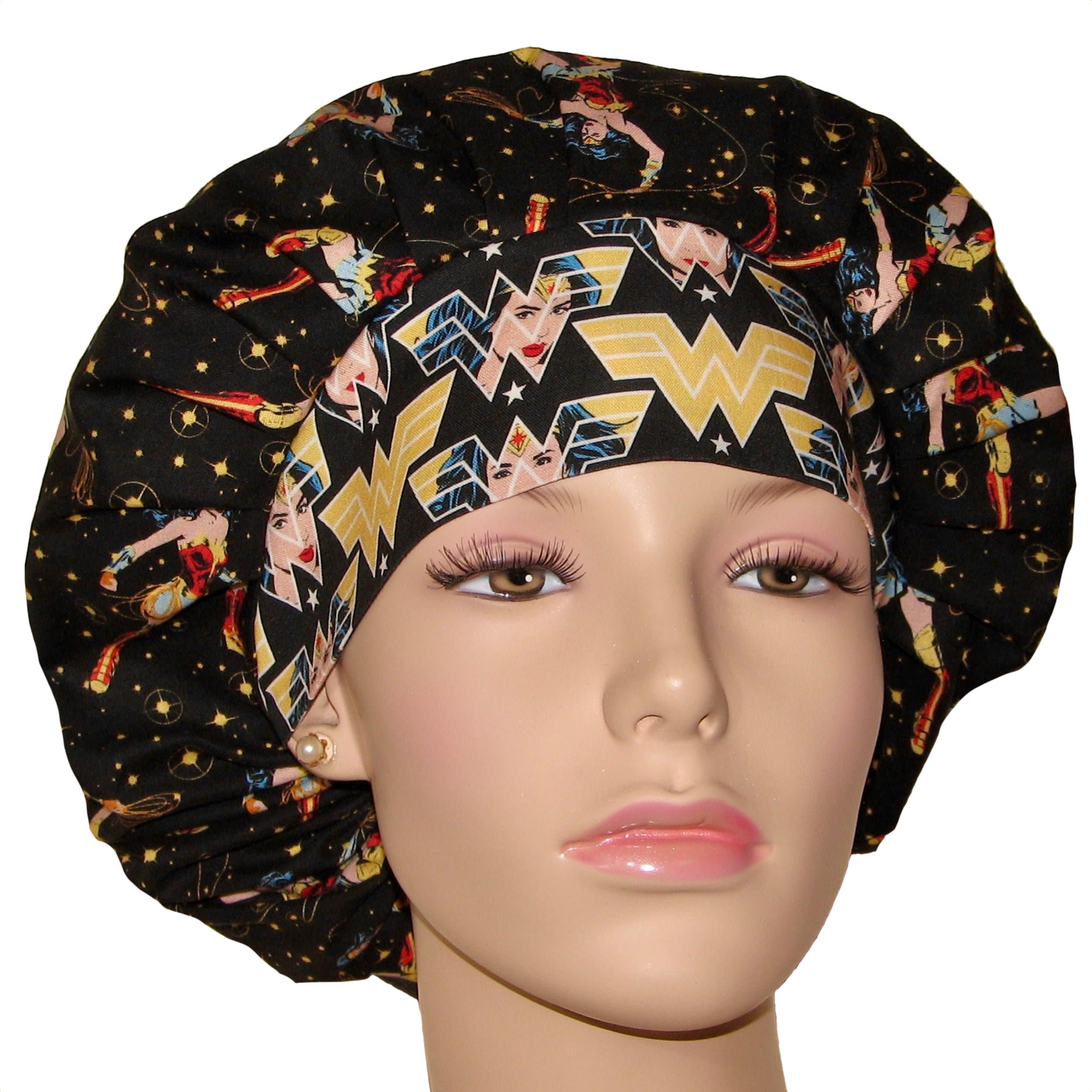 Scrub Hats Wonder Woman Black FabricScrubHeadsScrub CapsBouffant