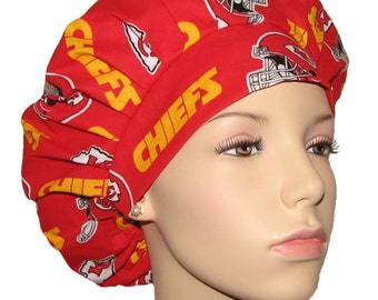 Scrub Caps Kansas City Chiefs Fabric-Bouffant Scrub Hat-ScrubHeads-Scrub Cap-Chiefs Scrub Hat-Football Scrub Hat-Etsy Scrub Hats-Kansas