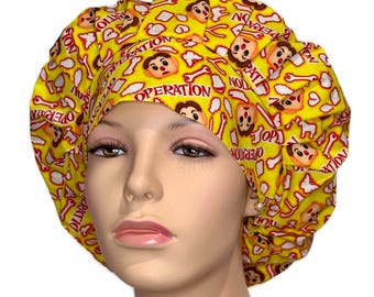 Scrub Caps Yellow Operation Fabric-ScrubHeads-Scrub Cap-Surgery Bouffant Scrub Hat-Women's Scrub Hat-CRNA Scrub Hat-Etsy Scrub Hats-Medical