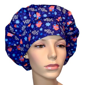 Scrub Caps Cardiac Blue Bless Your Heart-ScrubHeads-Scrub Cap-Bouffant Scrub Hat-Heart Scrub Hat-Cath Lab Scrub Hat-Cardiac Scrub Hat