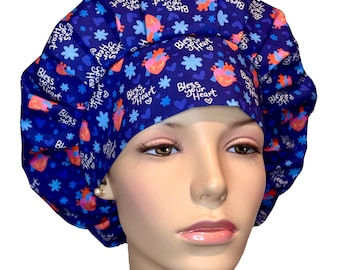 Scrub Caps Cardiac Blue Bless Your Heart-ScrubHeads-Scrub Cap-Bouffant Scrub Hat-Heart Scrub Hat-Cath Lab Scrub Hat-Cardiac Scrub Hat
