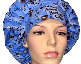 Scrub Cap ABC's Of Anesthesia Fabric-ScrubHeads-Bouffant Scrub Hat- Airway Breathing Coffee Scrub Hat-Anesthesiologist-General Anesthesia