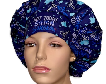 Scrub Cap Not Today Satan Surgeon on Blue-ScrubHeads-Scrub Cap-Surgery Scrub Hat-Surgery Staff Scrub Hat-Funny Scrub Hat-Scrub Hat