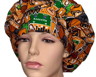 Scrub Caps Univ TN Doodle Cotton Fabric-ScrubHeads-Anesthesia Scrub Hat-Scrub Hat For Women-Surgical Scrub Hats-College Football-TN Football