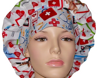 Scrub Hats Get Well Dogs Cats-ScrubHeads-Scrub Cap-Bouffant Scrub Hat-Fabric Scrub Hat-Vet Tech Scrub Hat-Veterinarian Scrub Hat