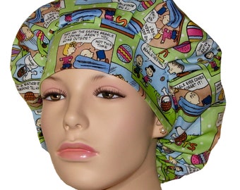 Scrub Hats Peanuts Easter Beagle-ScrubHeads-Bouffant Scrub Hat-Peanuts Scrub Hat-Easter Scrub Cap For Women-Holiday Scrub Hats-Snoopy-Easter