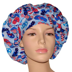 Scrub Caps Patriotic Flip Flops-ScrubHeads-Patriotic Scrub Hat-Bouffant Scrub Hat-Scrub Caps-Fabric Scrub Hats-Walk On The Beach Scrub Hat