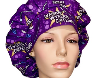 Scrub Cap Intubate Ventilate Anesthesia Fabric-ScrubHeads-Bouffant Scrub Hat- Caffeinate Scrub Hat-Anesthesiologist-General Anesthesia