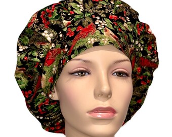 Scrub Caps Winter Cardinals On Branches-ScrubHeads-Scrub Cap-Cardinals Scrub Hat-Christmas Scrub Hats-Holiday Scrub Hat-Fabric Scrub Hat