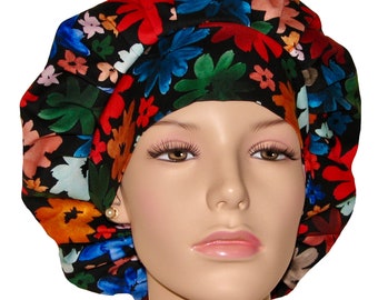 Scrub Caps Black Wild Daisy-ScrubHeads-Scrub Cap-Surgical Cap-Daisy Scrub Cap-Bouffant Cap-Etsy Scrub Hats-Daisy Scrub Hat-Floral Scrub Hats