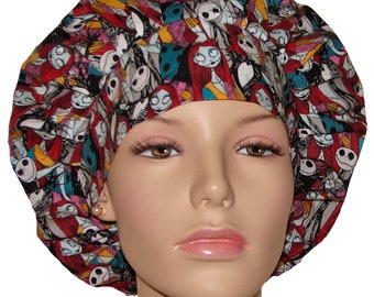 Scrub Caps Halloween Jack And Sally Fabric-ScrubHeads-Bouffant Scrub Hats-Scrub Cap-Halloween Scrub Hats-Fabric Scrub Hat-Holiday Scrub Hats