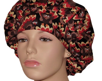 Scrub Caps Thanksgiving Packed Turkeys-Scrub Caps-ScrubHeads-Holiday Scrub Hat-Fabric Scrub hats-Bouffant Scrub Hats-Scrub Hats for Women