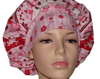 Scrub Hats Valentines Day Lovestruck Love Bugs-ScrubHeads-Etsy Scrub Hats-Hearts Scrub Hat-Scrub Cap-Scrub Hats For Women-Bouffant Scrub Hat