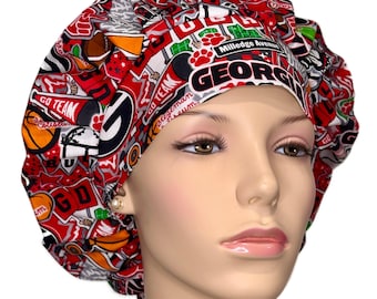 Scrub Caps Georgia Bulldogs Doodles Allover Fabric-Scrub Hats-Surgical Hat-Georgia Cap-Scrub Hats For Women-ScrubHeads-Bulldogs Scrub Hat