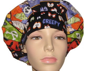 Scrub Caps Halloween The Count Wide Stripe-Bouffant Scrub Hats-Scrub Caps-ScrubHeads-Holiday Scrub Hats-Scrub Hats for Women-Gift