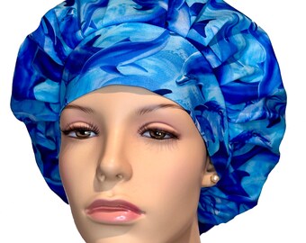 Scrub Caps Ocean Blue Tonal Dolphins Fabric-Scrub Caps-ScrubHeads-Surgical Caps-Women's Scrub Hats-Etsy Scrub Hat-Dolphins Scrub Hats
