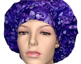 Scrub Caps Batik Wild Garden Grape Purple-ScrubHeads-Fabric Scrub Hats-Women's Scrub Hat-Batik Scrub Hat-Etsy Scrub Hats-Bouffant Hat