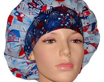 Scrub Hats Patriotic Parade-ScrubHeads-Parade Fabric-Bouffant Scrub Hat-Patriotic Scrub Hat-Holiday Scrub Hat-Scrub Cap-Surgical Scrub Cap