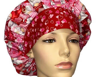 Scrub Hats Valentines Day Multi Gnome Fabric-ScrubHeads-Scrub Caps-Gnomes Hearts Fabric-ScrubHeads-Valentines Day Scrub Hat-Gnomes Scrub Hat