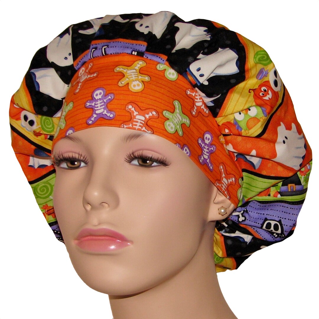 Scrub Caps Halloween Glow Stripescrubheadsbouffant Scrub Hatswomen's