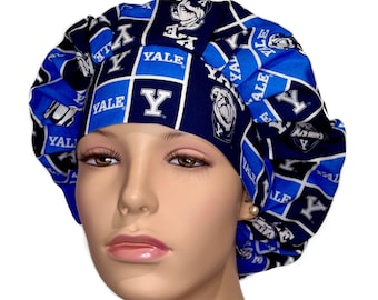 Scrub Hats Yale Block Print Fabric-ScrubHeads-College Football-Yale Bulldogs Fabric-Scrub Hats For Women-Anesthesia Scrub Hat-Scrub Caps
