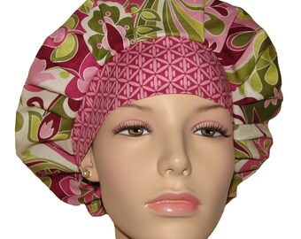 Scrub Hats Botanique Large Floral In Berry-Scrub Hats-ScrubHeads-Floral Scrub Caps-Surgical Nursing-Floral Scrub Hat-Anesthesia Scrub Hat