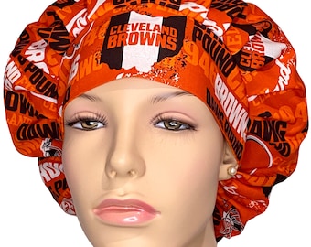 Scrub Caps Cleveland Browns Orange Fabric-Scrub Hats For Women-ScrubHeads-Cleveland Scrub Hat-Browns Scrub Hat-Football-Etsy Scrub Hats