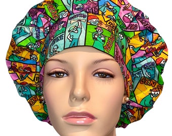 Scrub Cap Surgery Cartoon Fabric-ScrubHeads-Bouffant Scrub Hat-Surgery Specialties Scrub Hat-Plastics Ortho Neuro Uro Gyne ENT Scrub Cap
