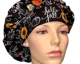 Scrub Caps Thanksgiving Harvest Words-Surgical Hat-Bouffant Scrub Hat-ScrubHeads-Etsy Scrub Hat-Scrub Hat For Women-Holiday Scrub Hats