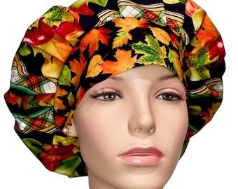 Scrub Caps Autumn Cider House-ScrubHeads-Etsy Scrub Hats-Scrub Caps-Autumn Scrub Cap-Apples Leaves-Holiday Scrub Hats-Bouffant Scrub Hats