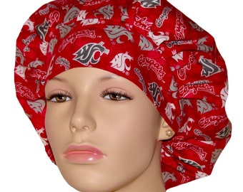 Scrub Caps Washington State Cougers-ScrubHeads-Scrub Caps-Fabric Scrub Hat-College Football-Scrub Hats For Women-Washington State University